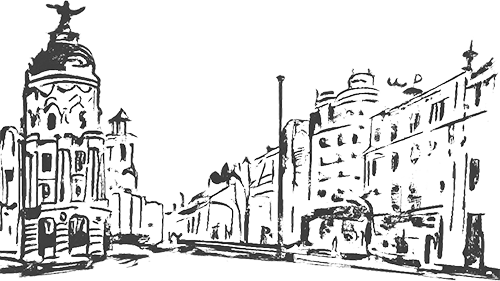 Ilustração de cenários urbanos em Madrid